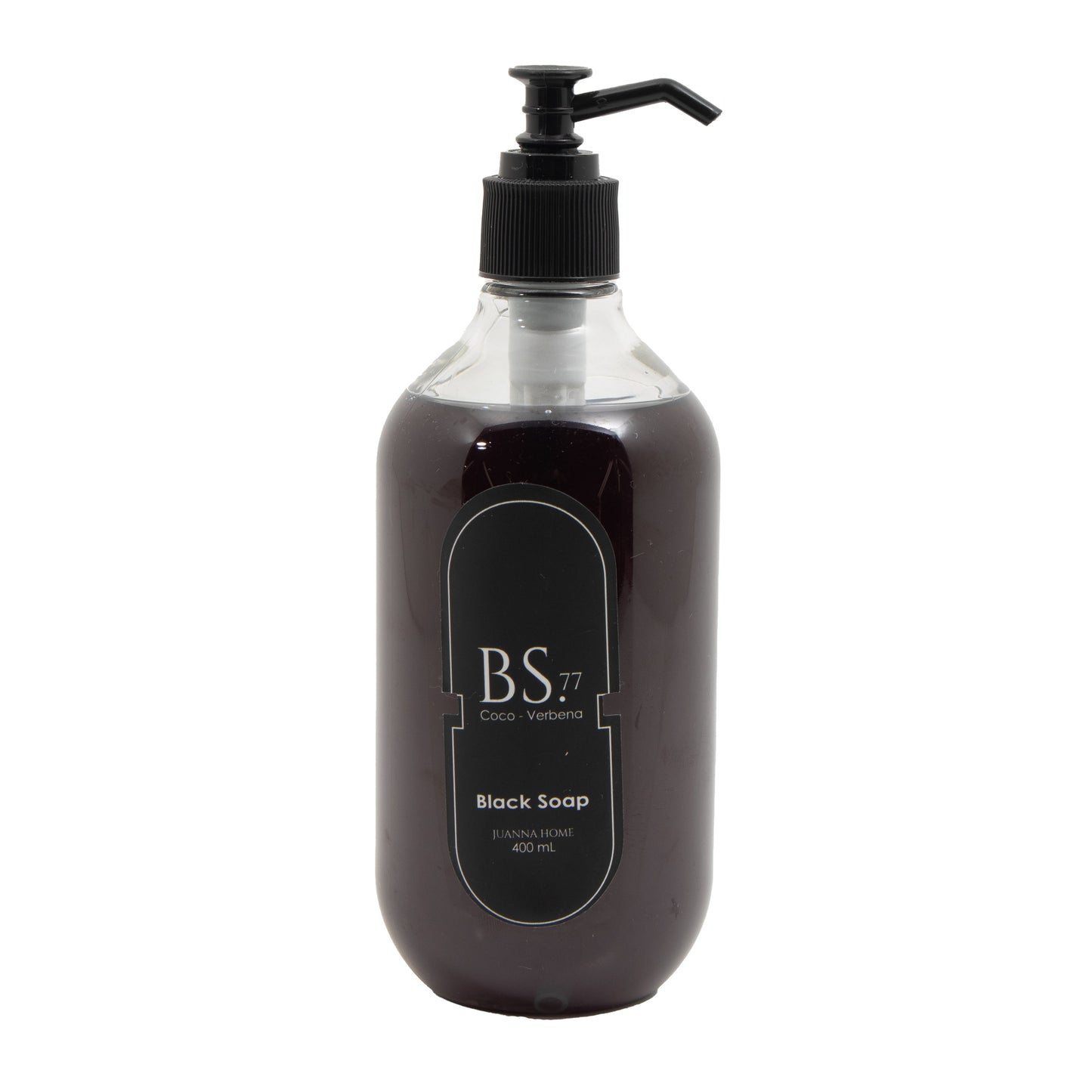 Botella de jabón negro líquido Juanna Home (JH) Coco Verbena con dispensador, 400 ml.
