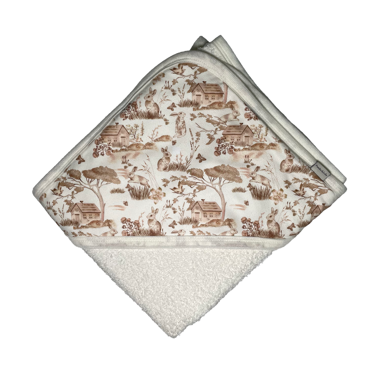 Toalla capucha beige conejos tamaño: 90cm x 80cm. Material: algodón