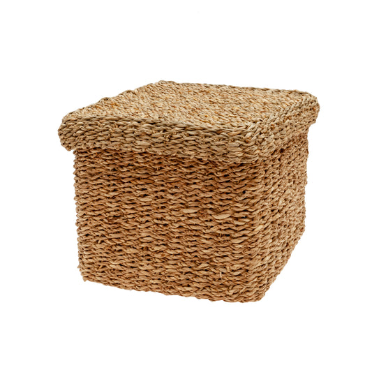 Cesta seagrass con tapa 29x29x23cm