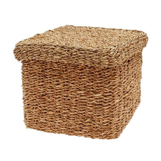 Cesta seagrass con tapa 32x32x30cm