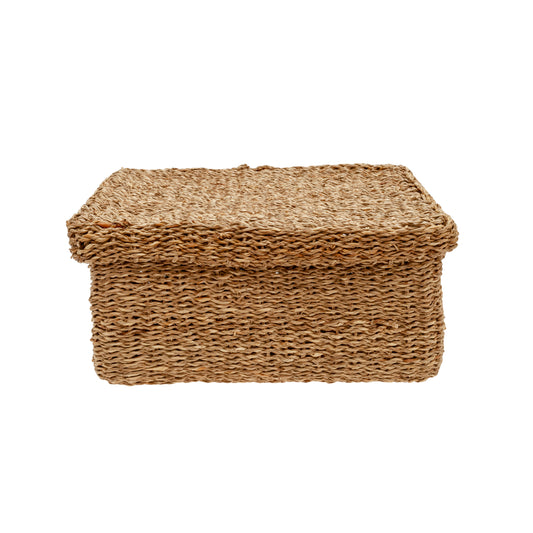 Cesta seagrass con tapa 26x18x12cm