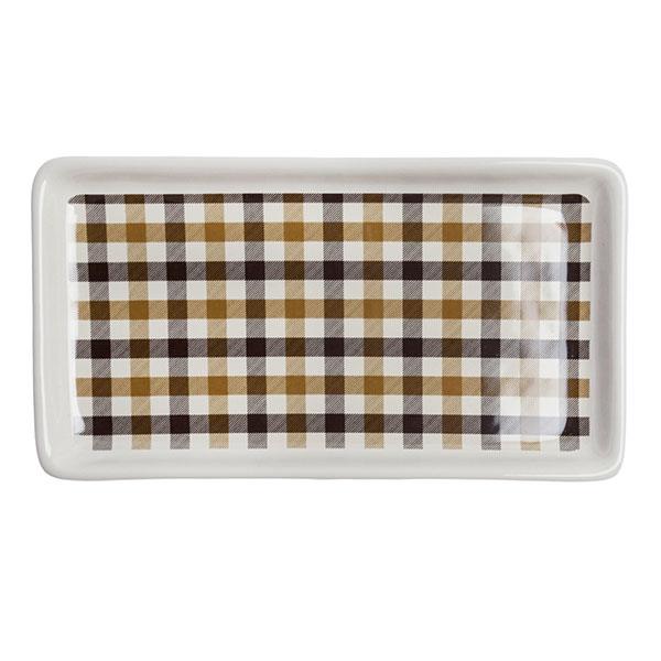Bandeja rectangular de cerámica con diseño de cuadros en tono tierra | Muy Mucho Colombia