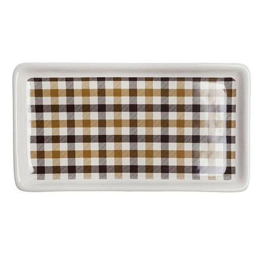 Bandeja rectangular de cerámica con diseño de cuadros en tono tierra | Muy Mucho Colombia