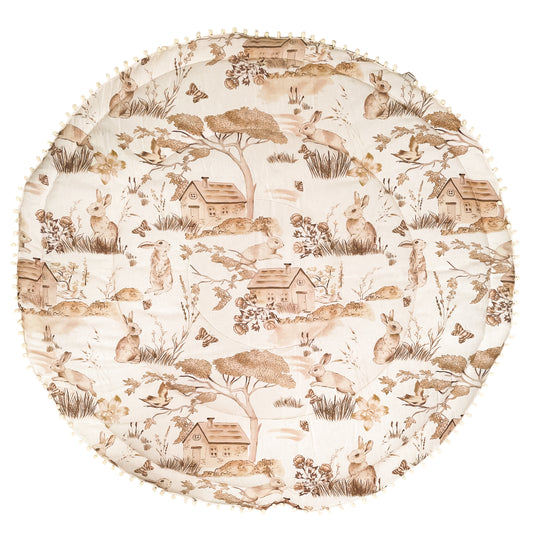 Tapete de juego conejos: 98cm diametro material: exterior algodón relleno: poliestrer