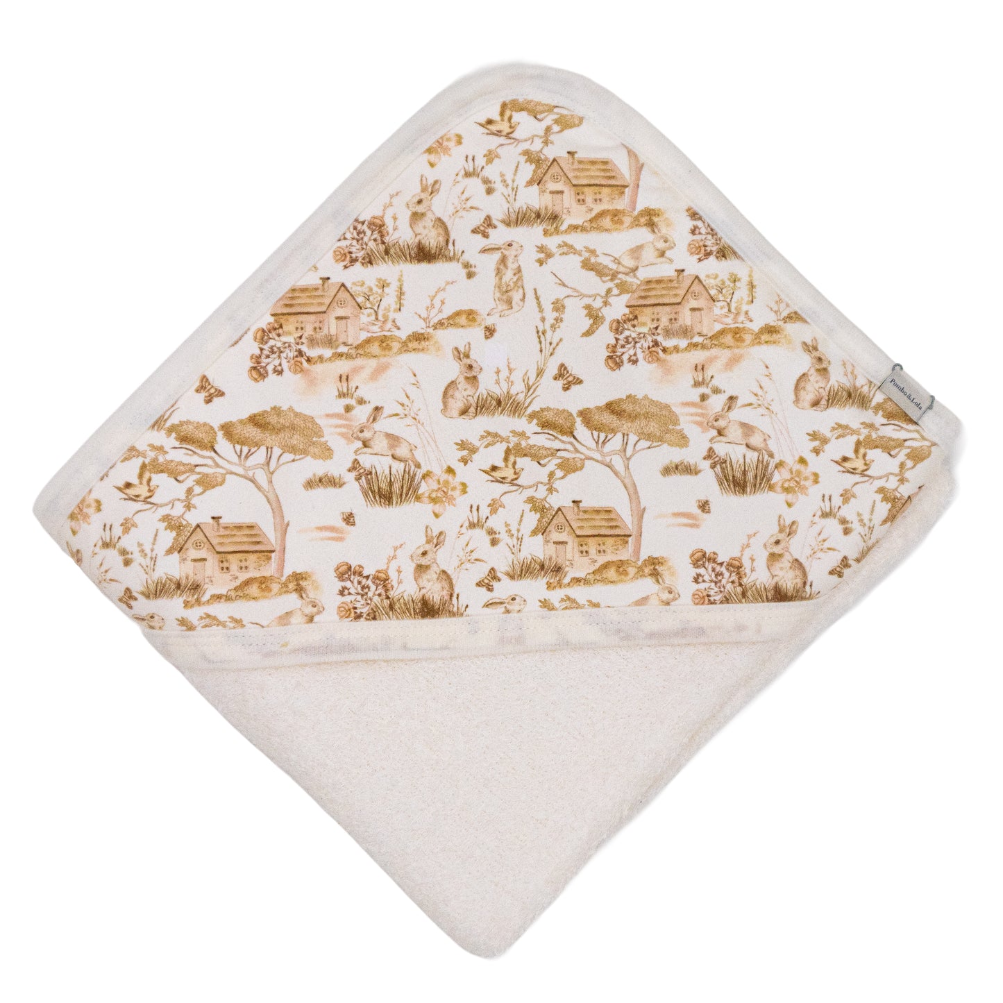 Toalla capucha beige conejos tamaño: 90cm x 80cm. Material: algodón